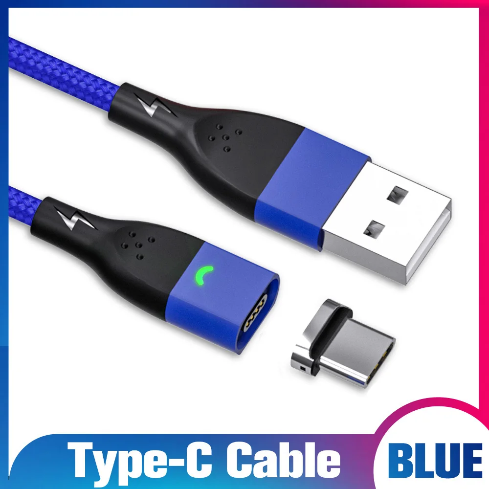 ANMONE usb type C Магнитный кабель Micro USB шнур для быстрой зарядки 1 м 2 м светодиодный индикатор синхронизации данных Магнитный зарядный провод для мобильного телефона - Цвет: Blue type c cable