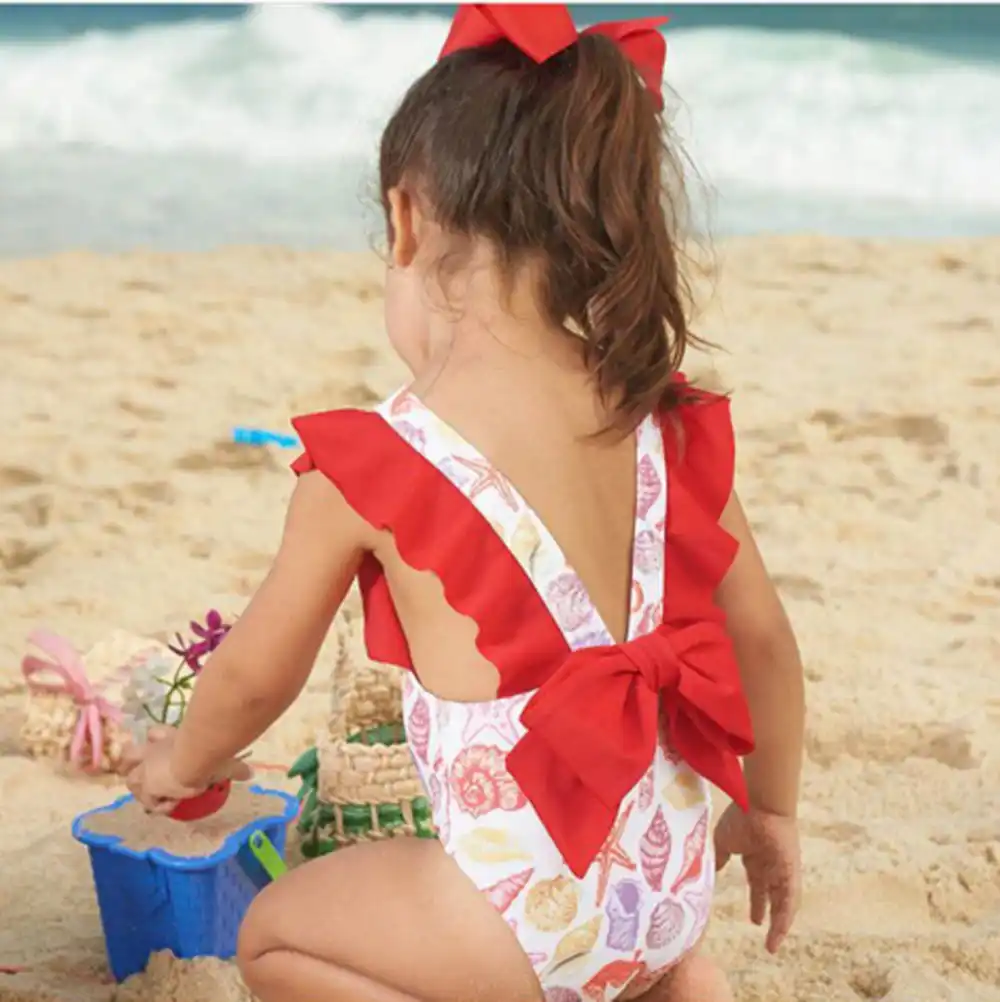 Kids Baby Girls Ruffled Dot Romper Cross Back Bikini Beach Swimsuit