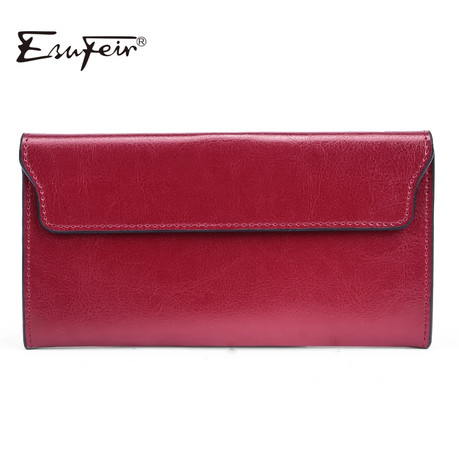 ESUFEIR Brand 2018 Fashion Genuine Leather Women Wallet Long Cowhide Multiple Cards Holder Clutch Female Purse