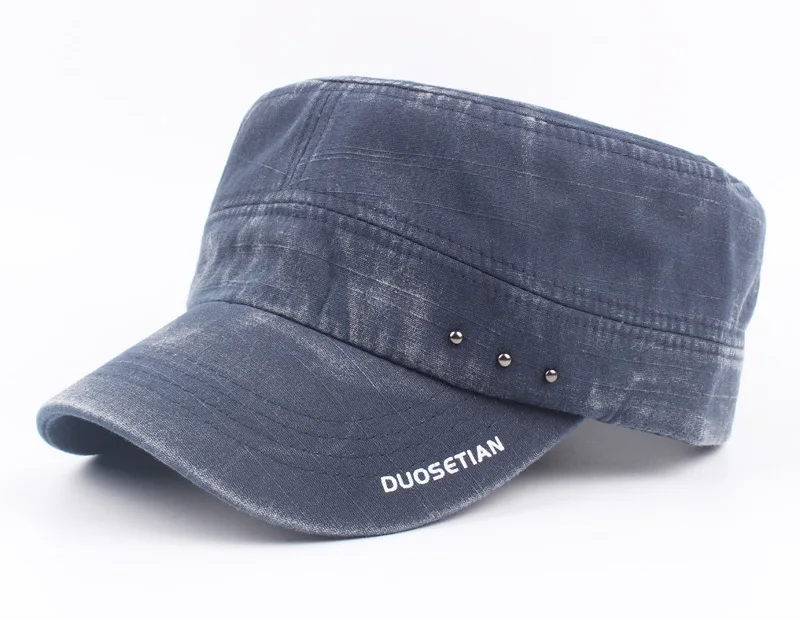 Cotton Denim Flat Cap Men Summer Washed Baseball Cap Army Dad Hat Snapback Bone Male Retro Casual Letter Flat Top Sun Hats