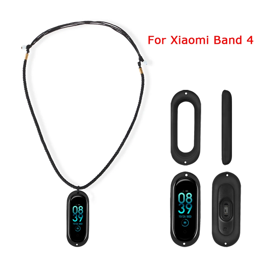 For Xiaomi Band 4 Bracelet Fashion DIY Silicone Knitted Necklace with Rubber Pendant Holder Cover for Xiaomi Mi Band 4 Accessory - Цвет: Черный