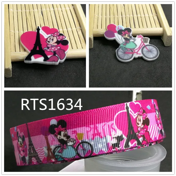 

7/8inch 100yard ribbon and 100pcs resin 1 set printed cartoon printed ribbon and resin RTS1634