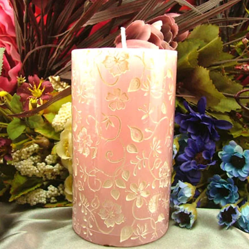 Silicone Candle Mold 3D Round Cylinder with Classical Relief Handmade