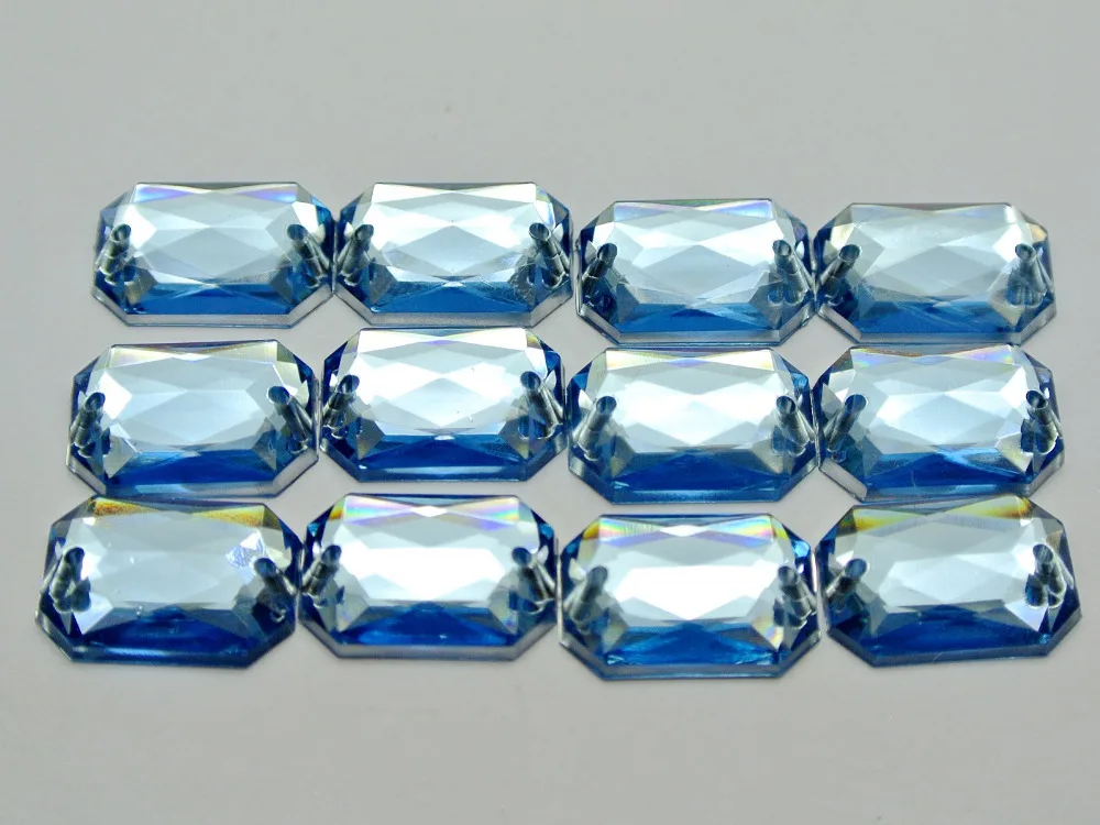 

100 Blue Flatback Acrylic Square Sewing Rhinestone Button 10X14mm Sew on bead