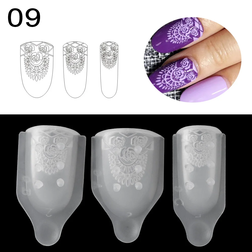 Дизайн ногтей штамповка силиконовая форма 3D Цветочный трафарет для ногтей УФ гель лак резьба маникюрный шаблон украшения инструмент - Цвет: 09