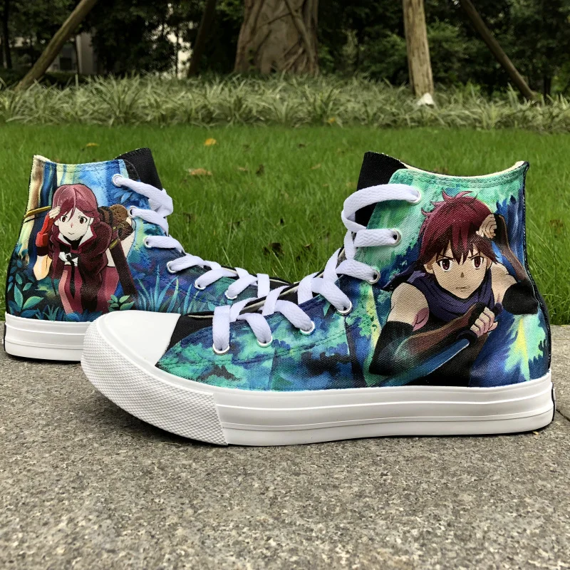 Wen Design Custom Hand Painted Anime Shoes Grimgar of Fantasy and Ash High Top Women Canvas Sneakers Men Athletic Skate Shoes