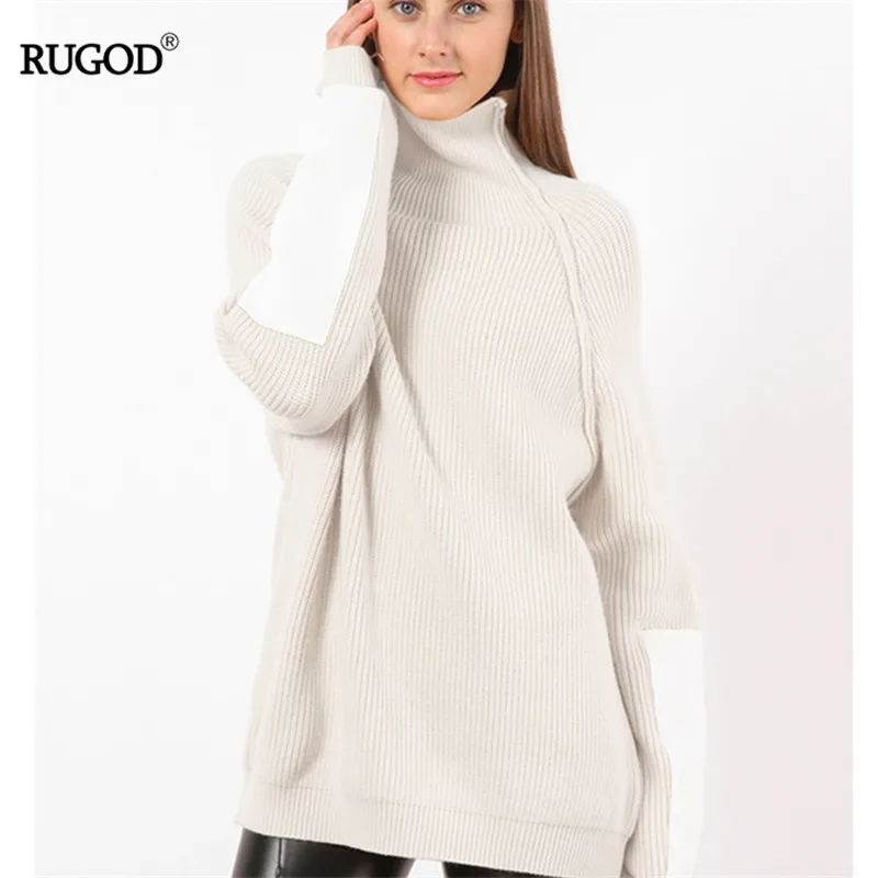 RUGOD, винтажный вязаный свитер с высоким воротом, Женский винтажный лоскутный свитер на осень и зиму, теплый пуловер, свитер, женское базовое пальто