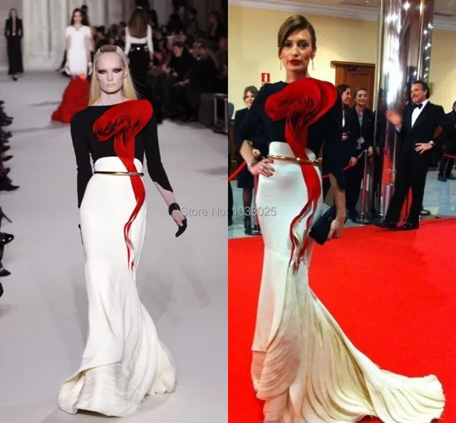 Nieves Alvarez Celebrity Dresses Stephane Rolland Hand Made Flower Nieves Alvarez Celebrity Dresses Stephane Rolland Hand Made Flower Three Quarter Sleeves Tiers Mermaid Long