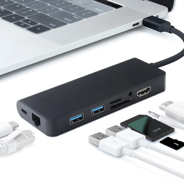 $US $35.72  8 in1 Multifunction USB Type C Hub Adapter with HDMI RJ45 Card Reader Port for MacBook Pro 2016 201