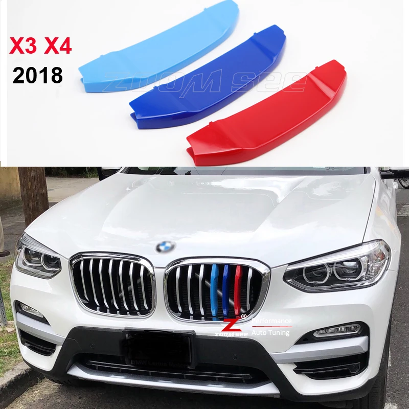 For 2018 All New BMW X3 G01 X4 G02 3D M motorsport stripe Front Grille Trim Strips Decoration Grill Cover clips Stickers | Автомобили и