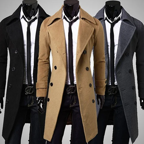 

Men's Fashion Trench Coat Winter Long Jacket Double Breasted Overcoat Outwear