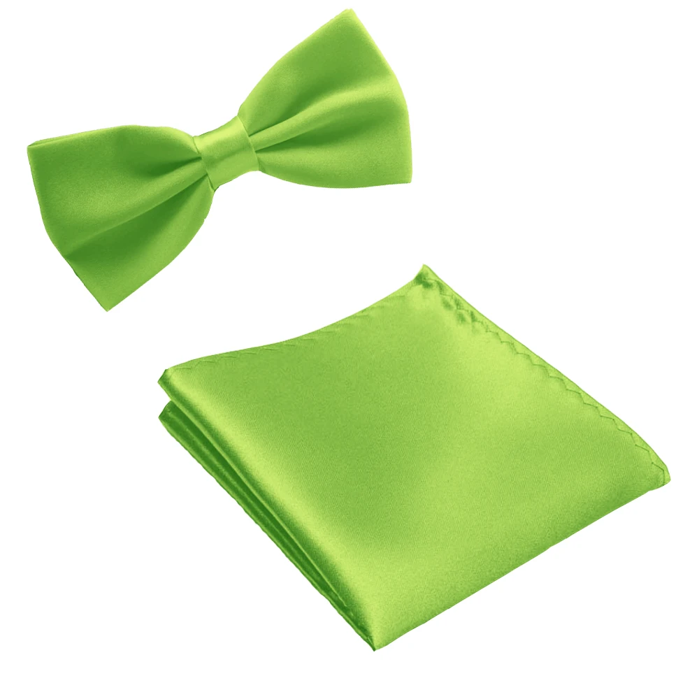 Шелковый однотонный деловой галстук-бабочка для мужчин, винтажный фиолетовый резной Модный галстук-бабочка, черный Свадебный галстук-бабочка, карманный квадратный платок, набор - Цвет: Apple Green
