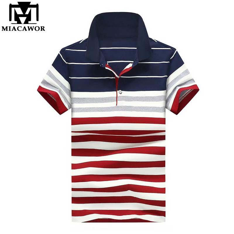 MIACAWOR Новая модная полосатая мужская рубашка-поло высокого качества летняя с коротким рукавом рубашка поло HOMBRE Хлопок повседневные