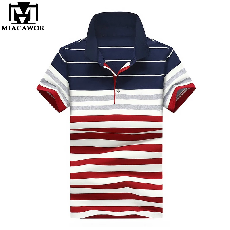 

MIACAWOR New Fashion Striped Men Polo shirts High Quality Summer Short-sleeve Hombre Cotton Casual Shirts MT647