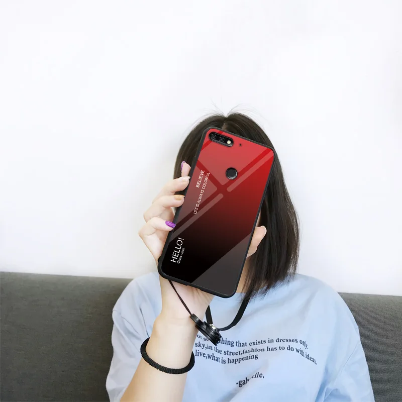 Чехол для Huawei Honor 7C роскошный градиентный жесткий чехол из закаленного стекла