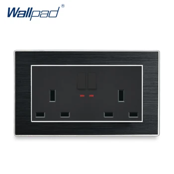 

2 Gang 6 Pin 13A UK Socket With Switch Wallpad Luxury Satin Metal Panel 146 Switched Wall Power Outlet with LED Indicator