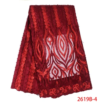 

Red Color African French Tulle Lace High Quality Embroidery Nigerian Lace Fabric with Beads/Sequins for Wedding Dress APW2619B