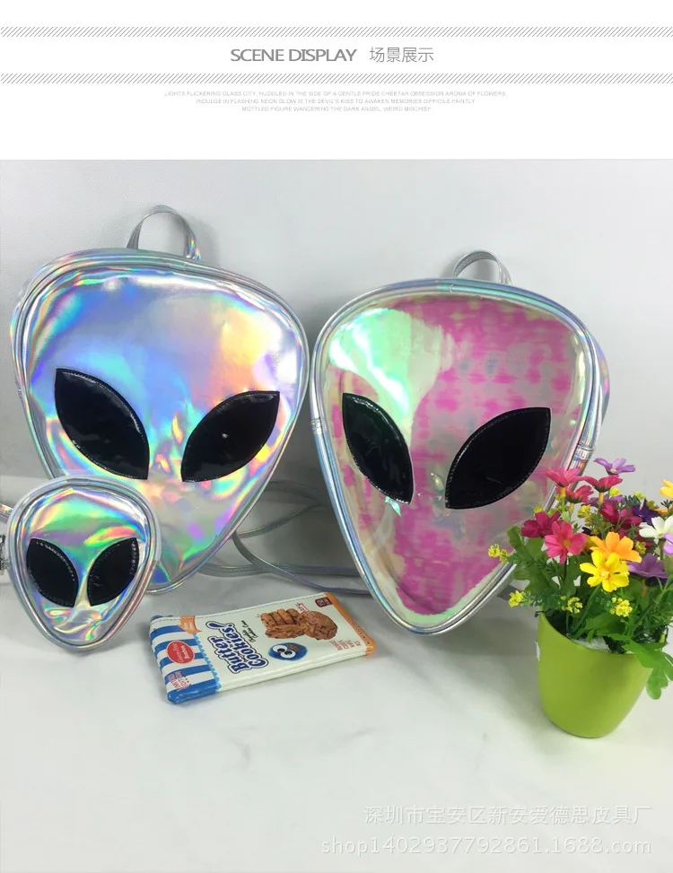 Лазерный прозрачный рюкзак для мальчиков, 3D, Alien ET Head Face, дизайнерский Унисекс Рюкзак, модная треугольная сумка для отдыха для девочек M439