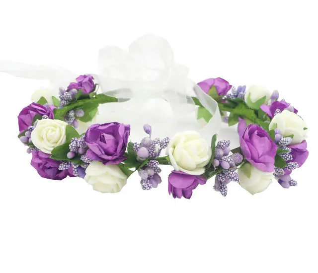 Фиолетовый короны с цветком праздничный головной убор для романтической свадьбы, вечеринки украшение невесты повязки на голову Бохо Детские аксессуары по уходу за волосами - Окраска металла: Purple