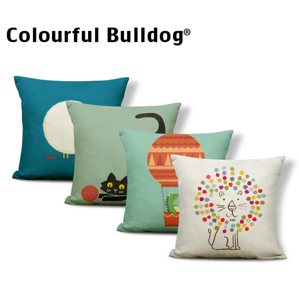 Cartoon Animal Cushion Pillow Hedgehog Giraffe Cat Lion Cover Pillow Home Decoration Throw Pillow Case 45X45 Linen Comfortable