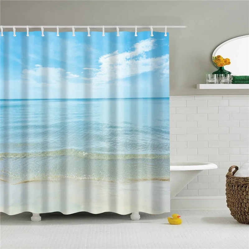 Устойчивая к плесени занавеска для ванной комнаты, принт с морским пейзажем и шестерни, 12 шт., крючок, моющаяся занавеска для ванной, украшение экрана - Цвет: TZ170822