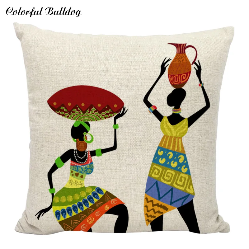Красочные подушки Африканская женщина девушка танцы Чехлы для подушек Африканский костюм культуры декоративная подушка декоративные льняные наволочки - Цвет: 3