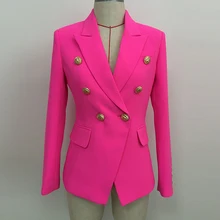 HIGH STREET Стильный дизайнерский Блейзер Женский двубортный Лев кнопки Тонкий обтягивающая спортивная куртка неоновый розовый