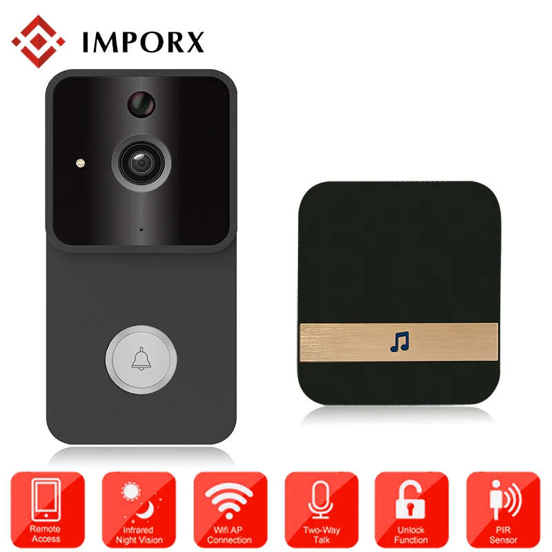 

720P Wireless Video Doorbell WiFi 1.0MP Doorbell Camera IR Night Vision Two-way Audio Battery Operation +Indoor Chime Security