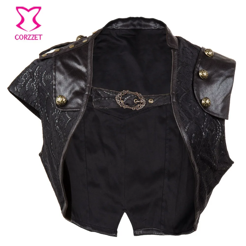 

Corzzet Retro Black Leather Steampunk Jacket Burlesque Victorian Gothic Bolero Plus Size 2XXL Accessories Corset