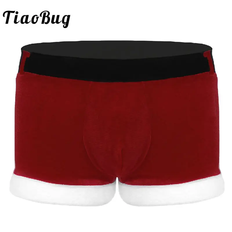 TiaoBug Red Men Underwear Soft Velvet Santa Christmas Costume Holiday