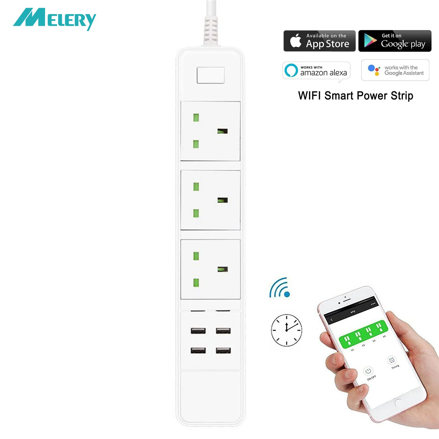 

Smart WiFi Power Strip Surge Extension 3 AC UK Outlet Plug Socket with USB Work with Aleaxa,Google Home Power Extension Strip