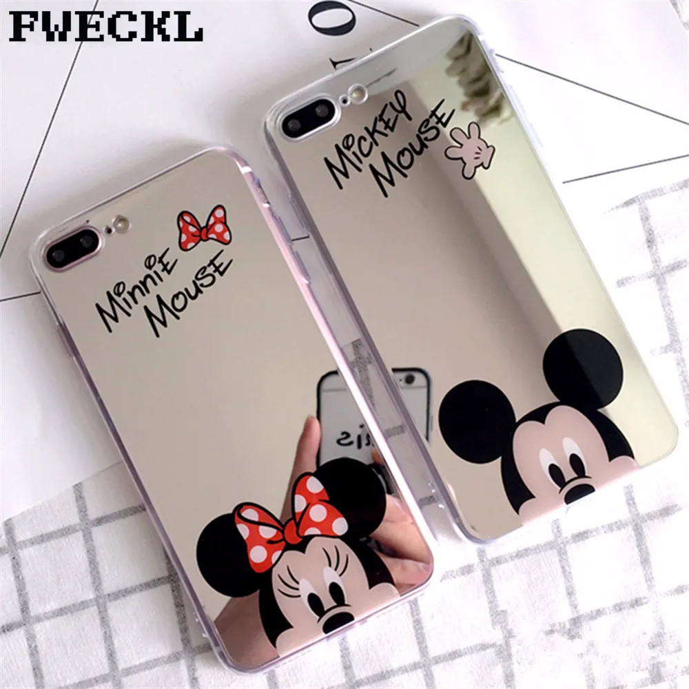 

Mirror Mickey Minnie Cartoon Case for iPhone 8 7 6S 6 Plus Case Plating Soft Silicone Phone Cover For iPhone7 i7 X Cases