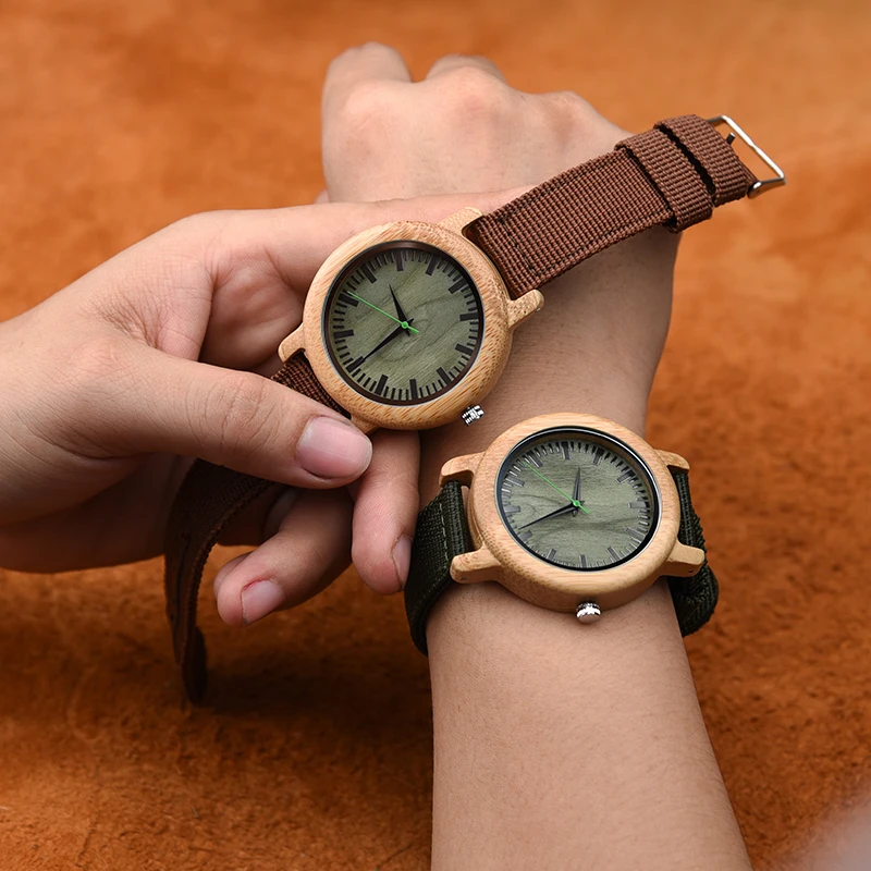 

DODO DEER Couple Casual Nylon Strap Bamboo Wood Quartz Men Watch Custom Logo Design Round Case Male Dropshipping A23
