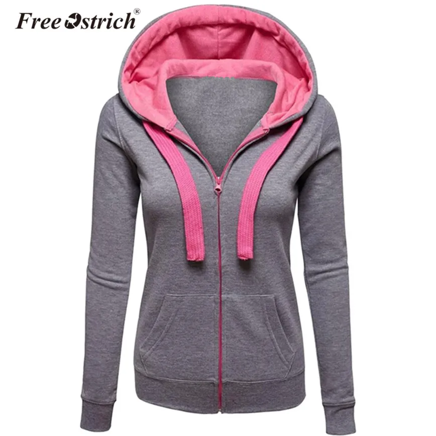 Free Ostrich Hoodies Warm Winter Sweatshirt Women Pocket Zipper Long Sleeve Slim Plus Size harajuku