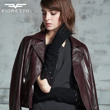 

Fioretto Fall and Winter Girls Genuine Leather Gloves 2018 New Fashion Sparkling