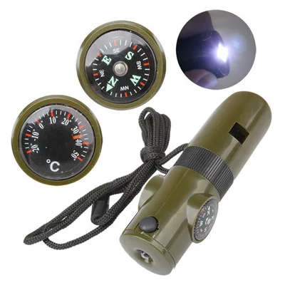 7в1 аварийный выживания кемпинг свисток компас многофункциональный инструмент Лупа фонарик контейнер для хранения термометр для пеших прогулок - Цвет: Army Green