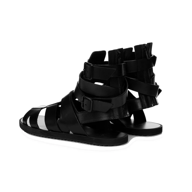 Rutschen Größe Plus Echtem High Strand Aus Leder Sandalen Sandalia 45 Gladiator Schnalle Schwarz Sommer Black Top Stiefel Männer 2019 xS1wZgq6a