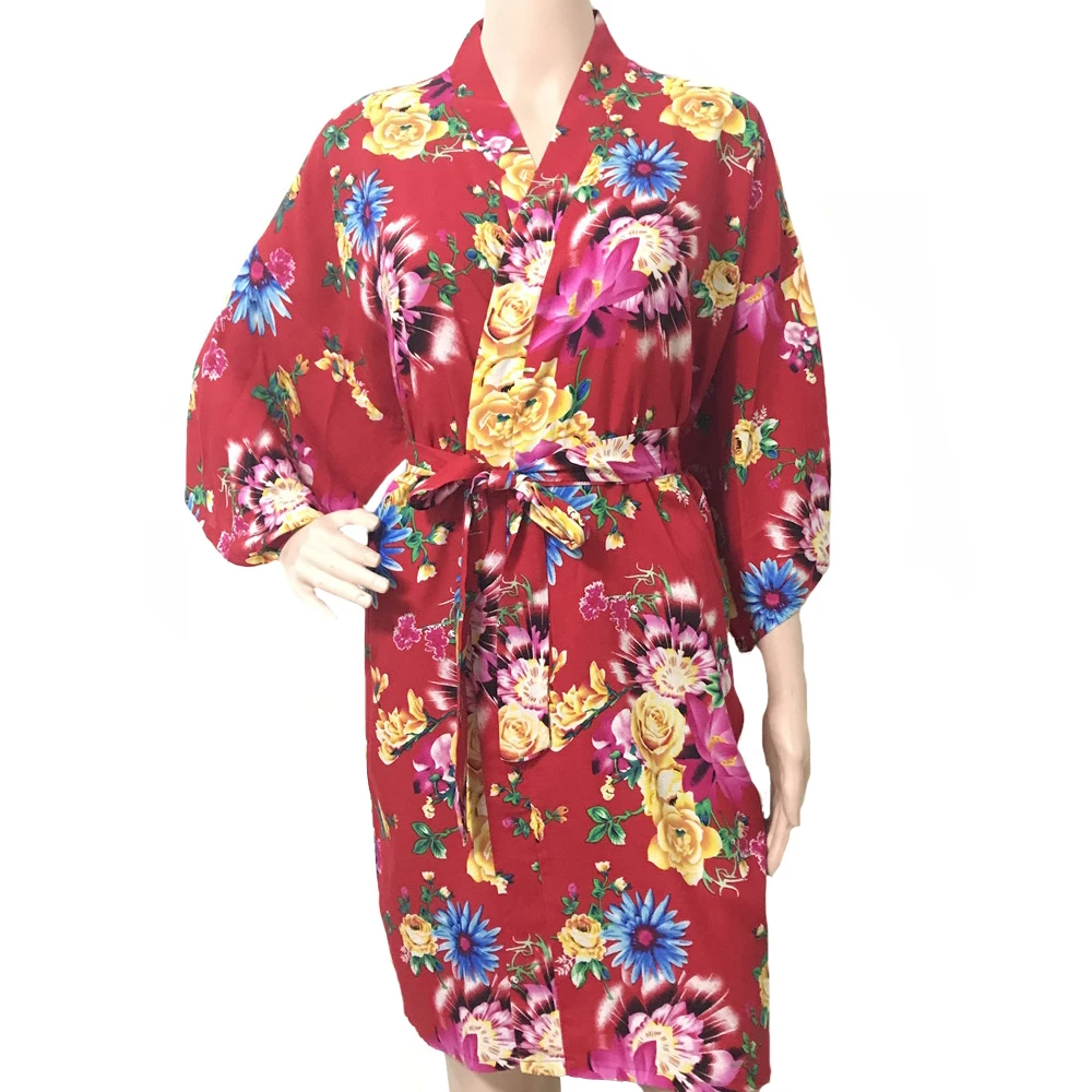 

2019 Summer Home Dress Print Floral Women Kimono Bathrobe Sexy Sleepwear Cotton Bride Bridesmaid Robes Casual Lady Nightgown