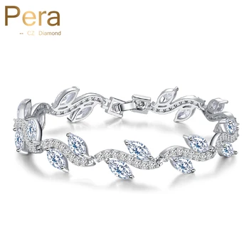

Pera Luxury Big Marquise Shape Stone Silver Color Bangle Jewelry Full Clear White Cubic Zirconia Bracelets for Women Party B123