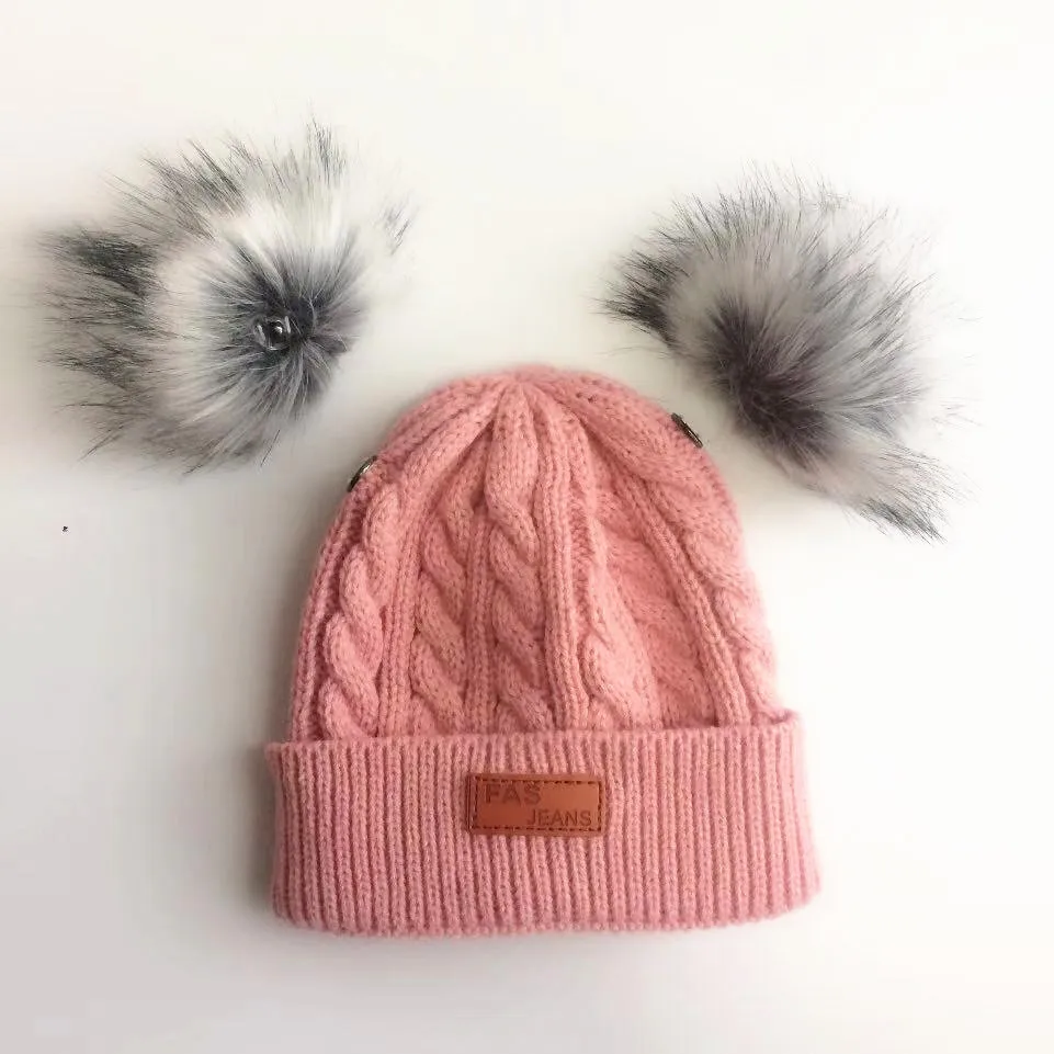 Beanies/детская шапка с двойным помпоном зимняя детская вязаная Милая для девочек и