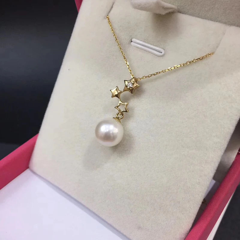 Sinya 18k Au750 gold necklace inlay 0.023ct real Diamond with 9mm natural pearls Y style necklace for women girls fine jewelry (4)