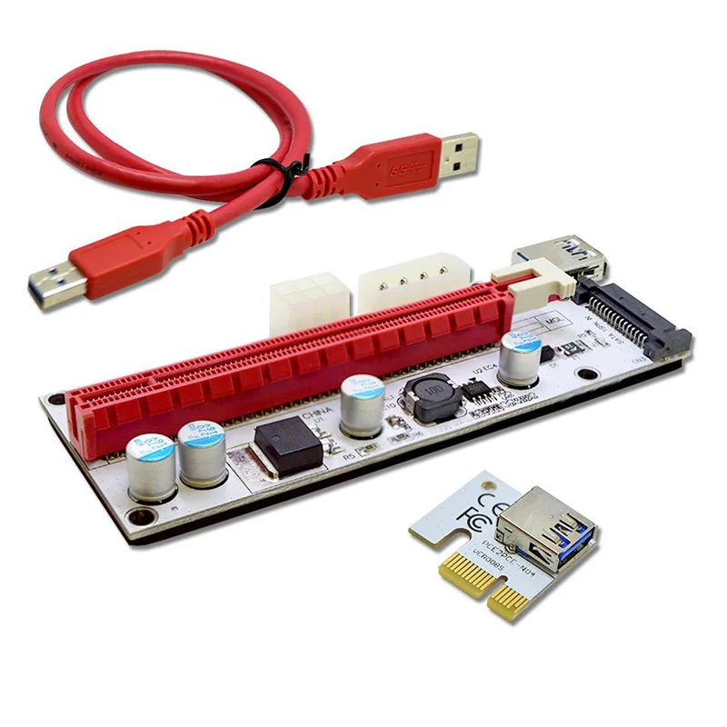 Новый VER008S 4-контактный Molex PCI-E Riser Card 6pin стояк SATA Pcie 1x к 16x Pci Express Riser Card для antminer Bitcoin Miner добыча