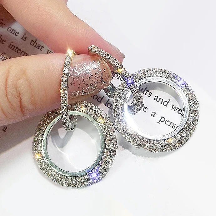 

Korean Style Big Round Circle Drop Earrings Luxury Austrian Gold Crystal Earring Women Lady Wedding Party Jewelry Gift