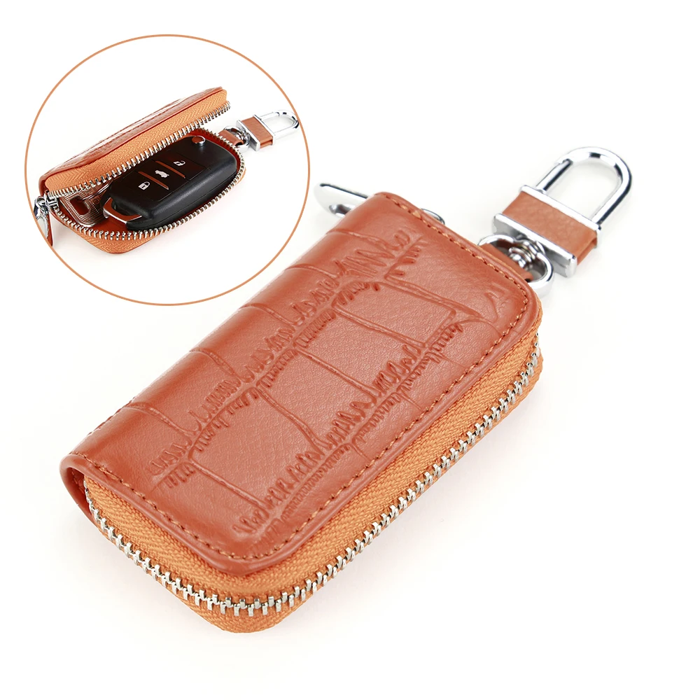 

Creative Orange Car Key Bag Top Grade Zipper Key Case Crocodile Pattern Leather Key Wallet Multifunction Hook Key Holder