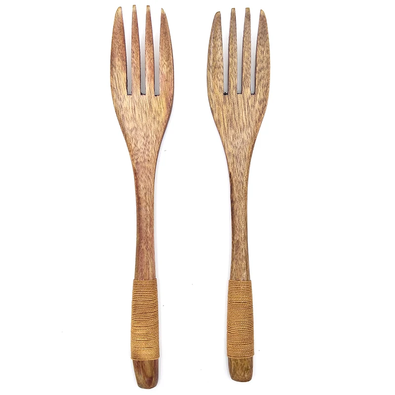 Japan Handmade Handle Wooden Fruit Forks 4 Tooth Dessert Natural Wood