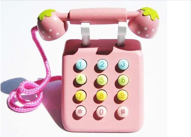 

Original Blooming Stars Toys Strawberry Pretend Play Wood Telephone Pink Educational Digital cognition Girl Toys Present Gifts