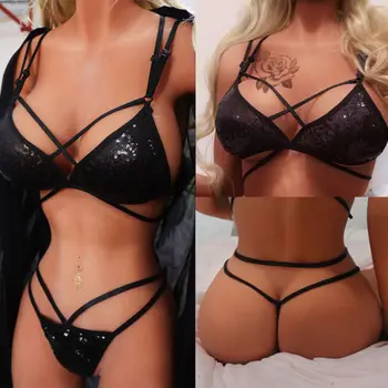 

Sexy Women Lace Bra& Brief Sets 2018 New Summer Bandage Nightwear Underwear G-string Babydoll Sleepwear Bra S-XL