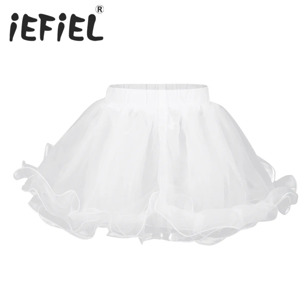White Kids Girls Children Tulle Skirt 3 Layers Organza Petticoat