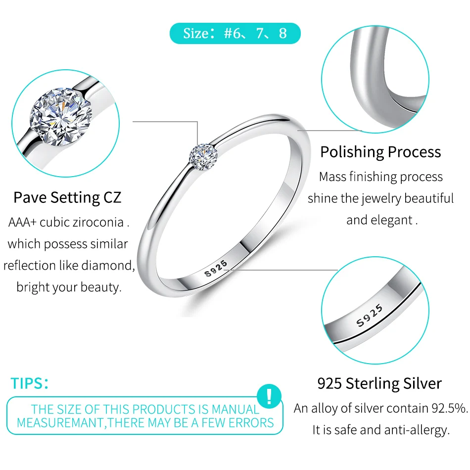 ELESHE Luxury Brand 925 Sterling Silver Rings with Crystal for Women Engagement Wedding Ring Silver Jewelry