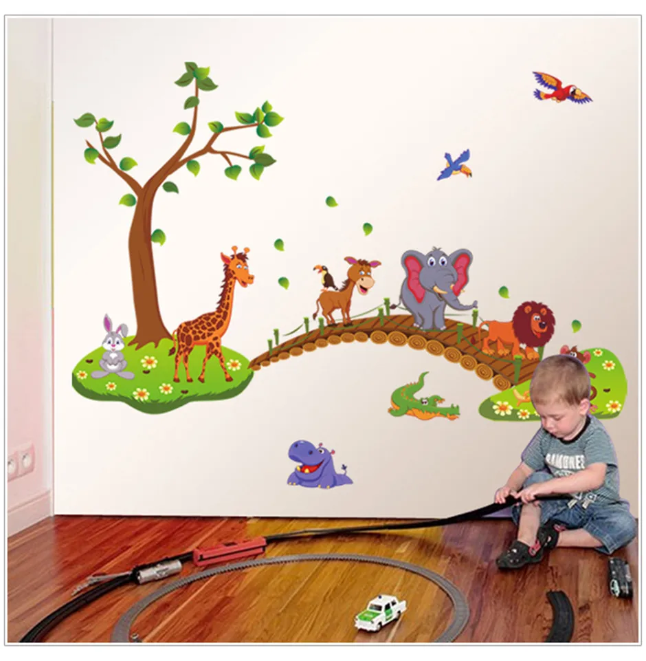New Removable Eco Cute Cartoon Animals Tree Wall Decals Children